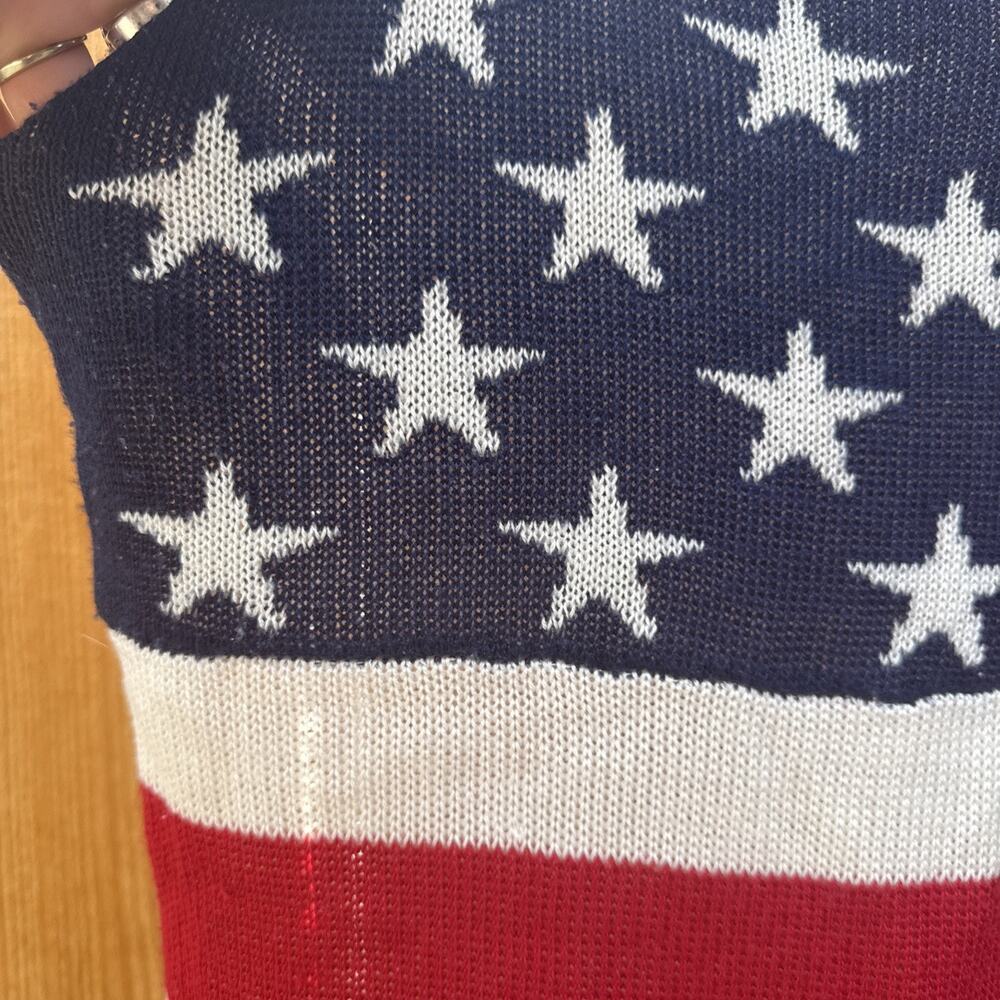 Cloud chaser American Flag Knit Tank Top with Mesh Overlay White/Red/Blue Sz.L - Picture 5 of 12